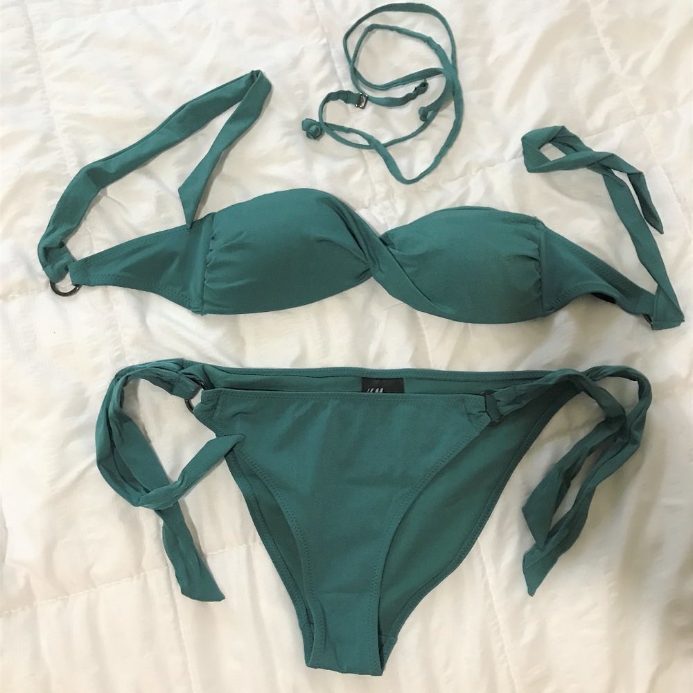 H&M Green Bikini with Twisted Bandeau Top - Size 4